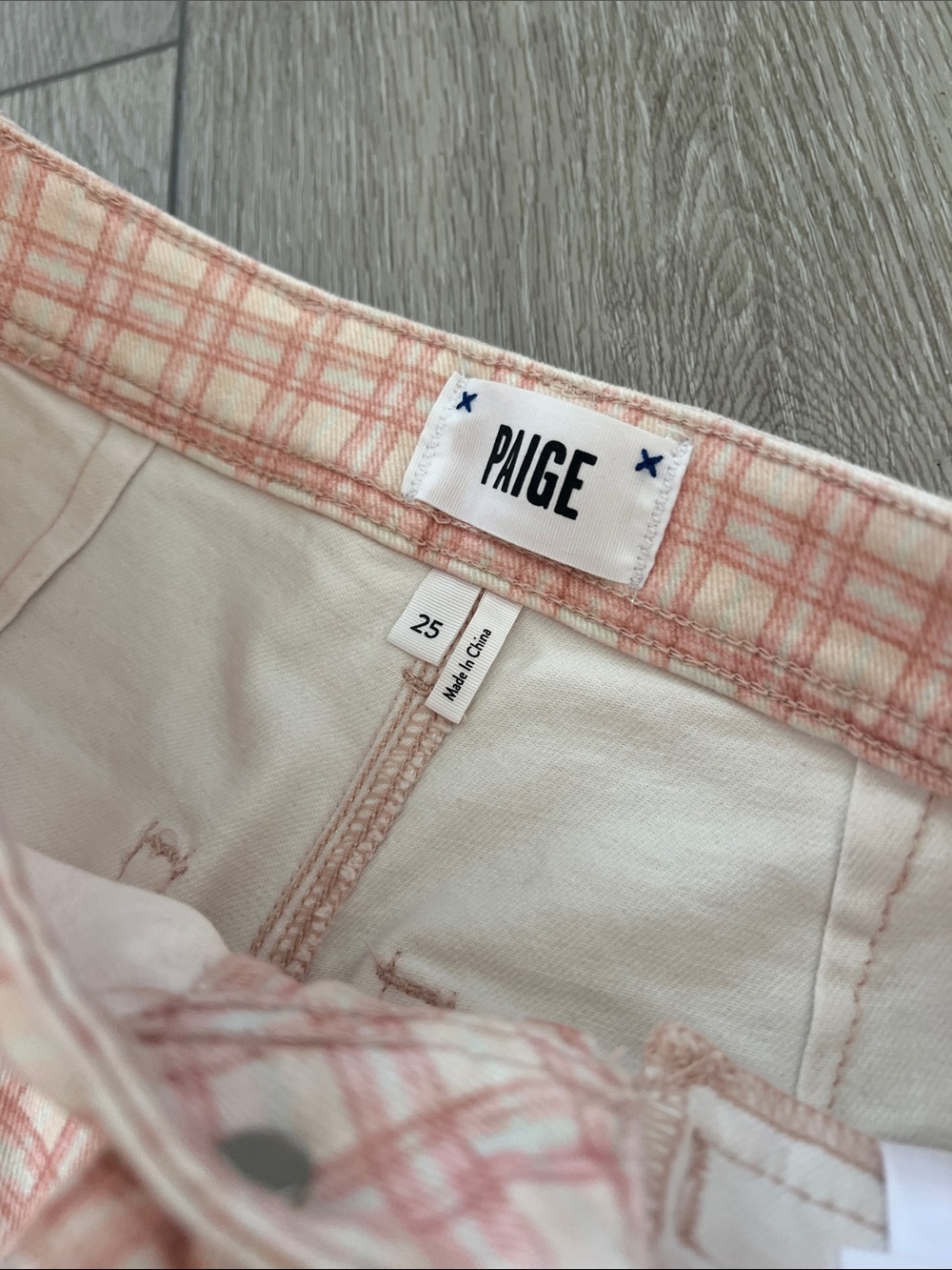 PAIGE Collette Pink & White Plaid ankle Flare Pants size 25 - Picture 5 of 8